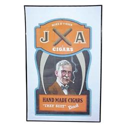 Die cut cdbd. sign for  J x A Cigars,  17W  x 29 H.