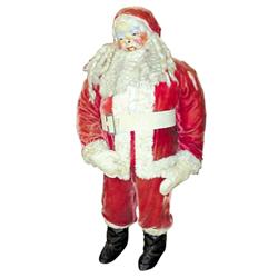 Santa in red velvet suit, paper mache, 34"H.