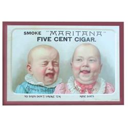 Litho on cdbd for  Maritana five cent cigars.  Very cute graphic. 17 W x 12 H.