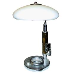 Table lamp with match holder and cigar cutter/ashtray, c.1930. Wood & Chrome, 18"H.