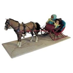 Miniature 1 horse sleigh w/2 girls, Charles Petrovich,17 L.