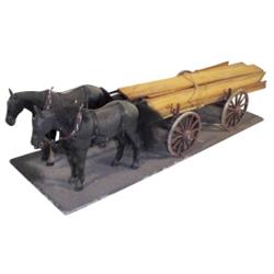 Miniature 2 horse lumber wagon, Charles Petrovich, 22"L.