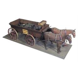 Miniature 2 horses pulling "Overlander Coal Co." wagon, Charles Petrovich, 22"L.