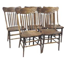 Set of 6 matching ash/oak pressed back chairs, 37 H.