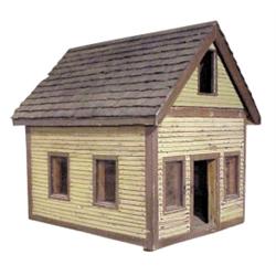 Large handmade 2 pc. wooden cabin, wonderful detail & construction, electrified for display, 39"W X 