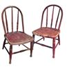 Image 1 : Lot of 2 children's chairs, round back w/3 spindles, original red paint, 21"H., sold 2 times the bid