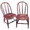 Image 1 : Lot of 2 children's chairs, round back w/3 spindles, original red paint, 21"H., sold 2 times the bid