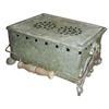 Image 1 : Early tin & iron foot warmer, fancy with pierced stars and scrollwork, 48" H.