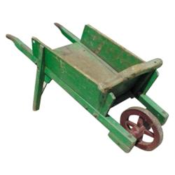 Child's wheelbarrow, green w/oxblood red trim, 48  Long.