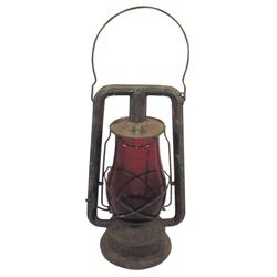 Deitz "Monarch" lantern w/red globe, threaded plug is missing, 19"H.