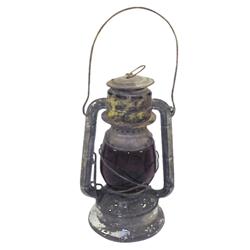 Deitz "Wizard" lantern w/red globe, 16"H.