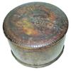 Image 1 : Round wooden covered box with hand carved country scene and wildflowers, unique & very old, 7" Dia.