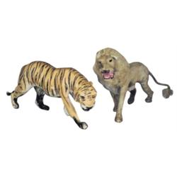 2 small circus promotional animals:  lion & tiger, much detail & lifelike, approx. 8 H.