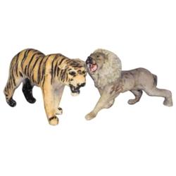 2 small circus promotional animals:  lion & tiger, much detail & lifelike, approx, 8 H.