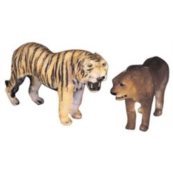 2 small circus promotional animals:  lioness & tiger, much detail & lifelike, approx. 9"H.