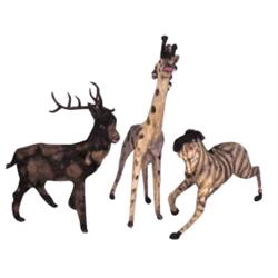 3 small circus promotional animals:  deer, giraffe & zebra, much detail & lifelike, 8  to 15 H.