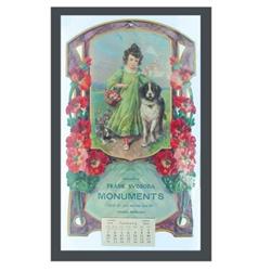 Die cut cdbd. & embossed 1937 calendar for "Frank Svoboda Monuments, Omaha," 8"W x 14"H.