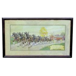 Framed litho for  Genesee  beer, horse team & wagon, 22 W x 13 H.