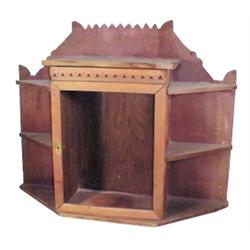 One door hanging cupboard w/red paint, cutout top, no glass in center door, 26"W x 22"H.