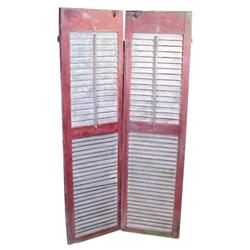 Pair of old oxblood red & green shutters, good condition, 64"H.