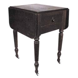 Walnut side table w/dropleaf sides & center drawer, turned legs, C. 1800's, 18 1/2"W.