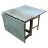 Image 1 : Robin's egg blue over pine drop leaf table w/wood hinges, very old, leaves drop down to floor, opens