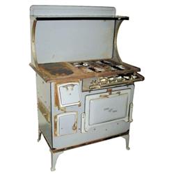 Quick Meal gray enameled stove, 38"W x 55"H.