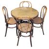 Image 1 : Bentwood ice cream table w/caned & glass top, 30" Dia. & 4 bentwood ice cream chairs w/caned seats.