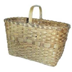 Small oak splint market basket w/oak handle, 15 1/2"L.