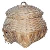 Image 1 : Small woven basket w/lid & round handles, looped detail, 9"H.