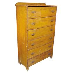 Six drawer grain-painted chest w/original hardware, 62" H x 32 1/2" W.