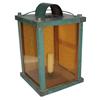 Image 1 : Large wooden candle lantern, old green paint with old yellow glass, very good condition, 18" H.