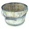 Image 1 : Wooden sugar bucket with wire & wood bail, white with blue bands, 6" H.