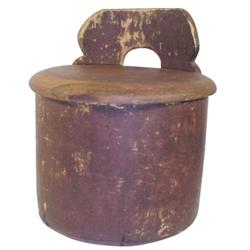 Early hanging wooden salt box, made from log, lid has been replaced, 13" H.