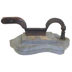Primitive sugar chopper, iron blade on painted wood base in shape of shield, 14" L.