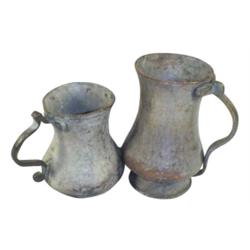 Lot of two copper ale mugs, 5 1/4" & 7" H.