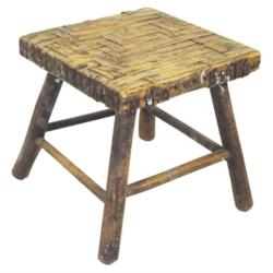 Small handmade bark & wooden stool, 10" H.