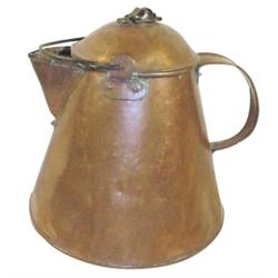 Large copper coffee pot, bottom made to set in wood cook stove, 11" H.