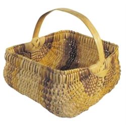 Basket w/yellow & brown design, splint handle, near-new condition, 12  H x 13  L.