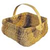 Image 1 : Basket w/yellow & brown design, splint handle, near-new condition, 12" H x 13" L.