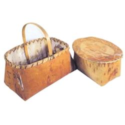 Lot of two:  birch bark box w/lid, 10  L. & birch bark basket, 10  H x12  L.