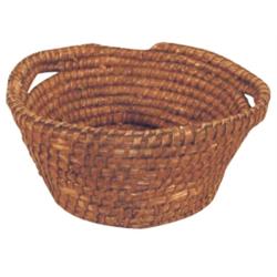 Coiled rye basket w/handles, unusual, 6" H x 11" W.