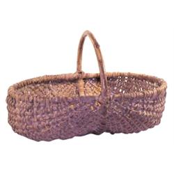 Large woven gathering basket, some breakage in bottom, 25"L.