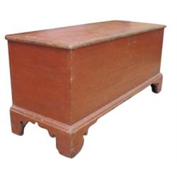 Blanket chest, old red paint, repair on back, C. 1870's, 48  W X 23  H.