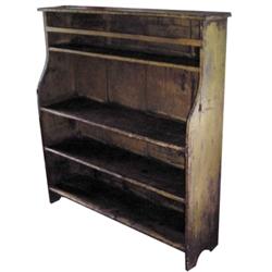 Four shelf bucket cupboard w/display shelf, dry mustard paint over pine, 48 W x 52 H.