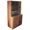 Image 1 : Stepback cupboard w/open top & two doors below, oxblood red over pine, 70"H x 42"W.