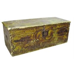 Small doll chest, intricately grain painted, green, C. 1890, 12 1/2 H.