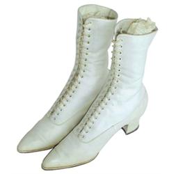 Pair of vintage ladies white high top laced shoes w/chunk heel.