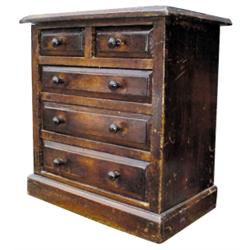 Children's five drawer mahogany miniature chest, C. 1890, 16 H.