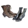 Image 1 : Two pair of vintage high top laced shoes, one black and  brown leather.